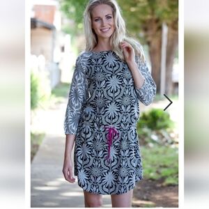 Hatley Kaleidosco Floral Black and White Dress with Fuscia Accent